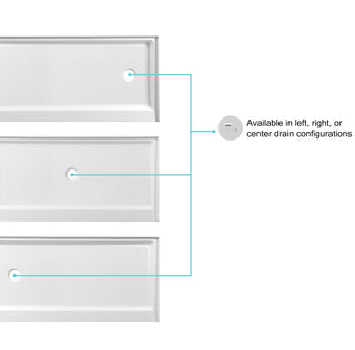 60x30 inch Single threshold shower tray center drain in glossy white