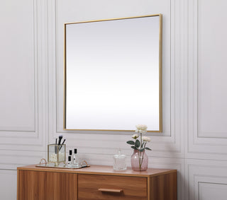 Metal Frame Square Mirror 30 inch in Brass