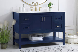 48 inch Single Bathroom Vanity in Blue with Backsplash