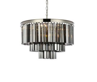 Sydney 9 light polished nickel Chandelier Silver Shade (Grey) Royal Cut Crystal