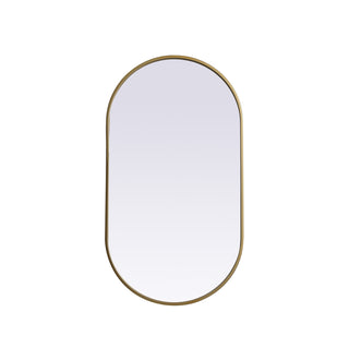 Metal Frame Oval Mirror 20x36 Inch in Brass