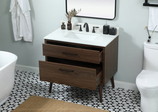 36 inch Single bathroom vanity in walnut with backsplash