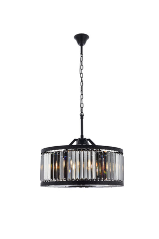 Chelsea 8 light Matte Black Chandelier Silver Shade (Grey) Royal Cut Crystal