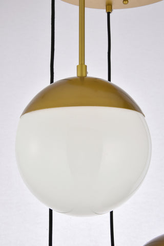 Eclipse 5 Lights Brass Pendant With Frosted White Glass