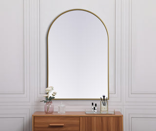 Metal Frame Arch Mirror 27x40 Inch in Brass