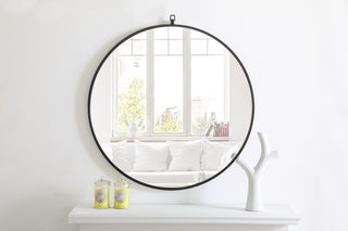 Metal frame Round Mirror with decorative hook 32 inch Black finish