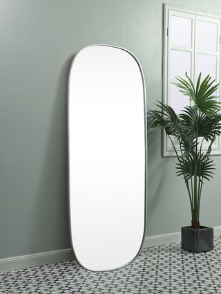 Metal Frame Oval Mirror 30x72 Inch in Silver