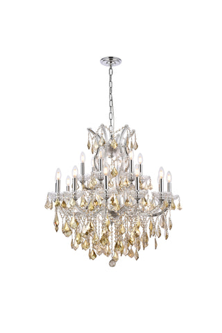 Maria Theresa 19 light Chrome Chandelier Golden Teak (Smoky) Royal Cut Crystal