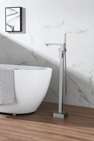 Henry Floor Mounted Roman Tub Faucet with Handshower in Brushed Nickel