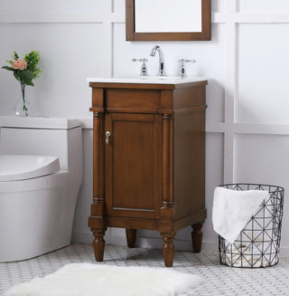 18 inch Single Bathroom vanity in walnut  with ivory white engineered marble