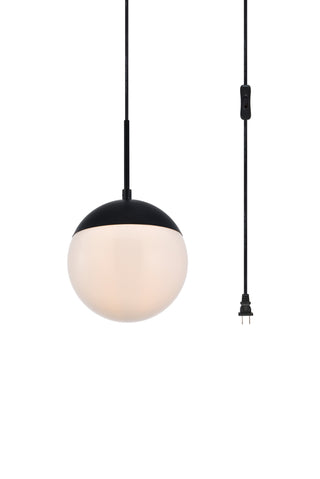 Eclipse 1 Light Black plug in pendant With Frosted White Glass