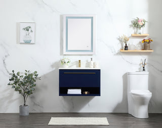 30 inch Single bathroom vanity in blue with backsplash