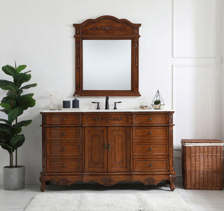 60 inch Single Bathroom vanity in Teak with ivory white engineered marble