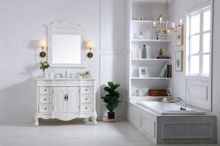 48 inch Single Bathroom vanity in antique white with ivory white engineered marble