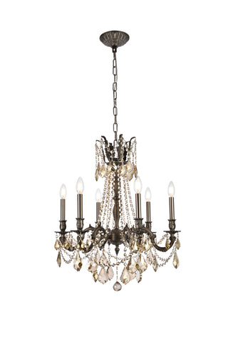 Rosalia 6 light Pewter Chandelier Golden Teak (Smoky) Royal Cut Crystal