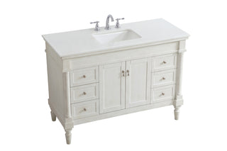 48 inch Single Bathroom vanity in Antique White with ivory white engineered marble