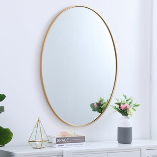 Metal frame oval mirror 40 inch in Brass