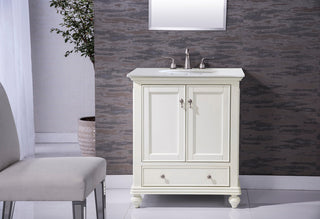 30 inch Single Bathroom vanity in Antique White with ivory white engineered marble