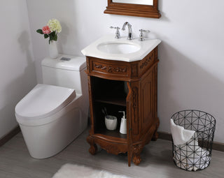 19 inch Single Bathroom vanity in teak with ivory white engineered marble