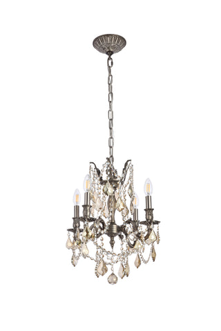 Rosalia 4 light Pewter Pendant Golden Teak (Smoky) Royal Cut Crystal