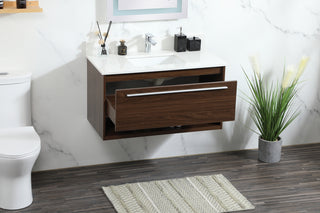 36 inch Single bathroom vanity in walnut with backsplash