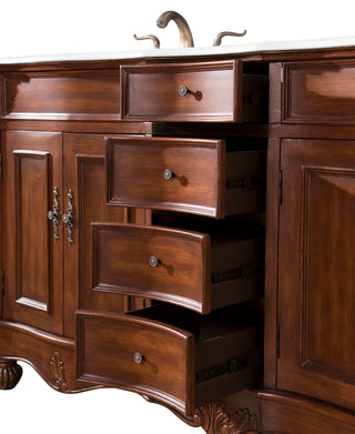 60 inch Double Bathroom vanity in Teak with ivory white engineered marble