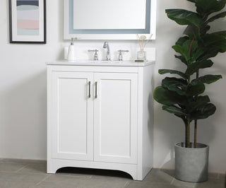 30 inch Single Bathroom Vanity in White with Backsplash