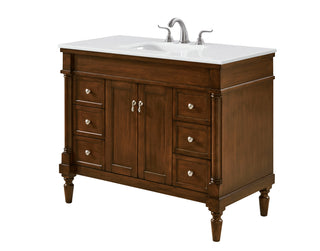 42 inch Single Bathroom vanity in Walnut with ivory white engineered marble