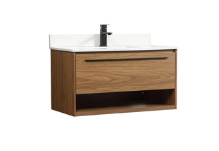 36 inch Single bathroom vanity in walnut brown with backsplash