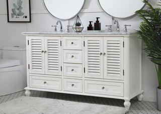 60 inch Double Bathroom Vanity in Antique White