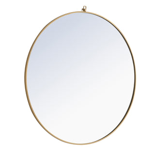 Metal frame Round Mirror with decorative hook 48 inch Brass finish