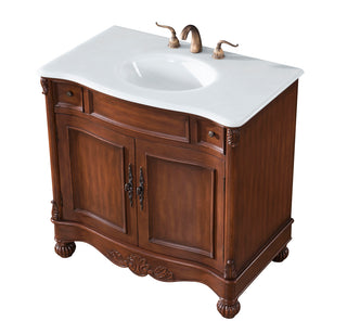 36 inch Single Bathroom vanity in brown with ivory white engineered marble