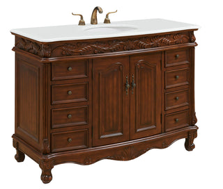 48 inch Single Bathroom vanity in Teak Color with ivory white engineered marble