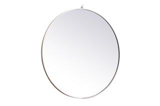 Metal frame round mirror with decorative hook 45 inch in silver