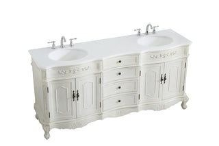 72 inch Double Bathroom vanity in Antique White with ivory white engineered marble