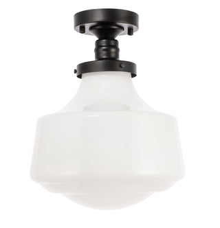 Lyle 1 light Black and frosted white glass Flush mount