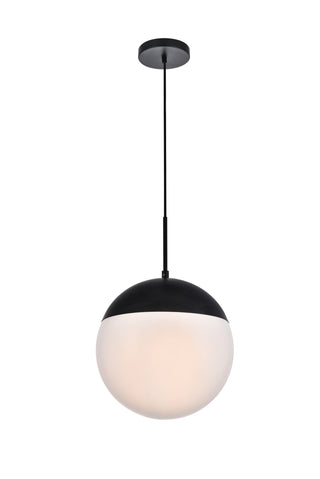 Eclipse 1 Light Black Pendant With Frosted White Glass