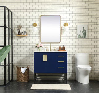 36 inch Single bathroom vanity in blue with backsplash
