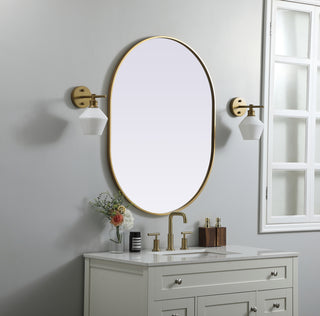 Metal Frame Oval Mirror 30x40 Inch in Brass