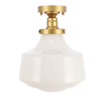 Lyle 1 light Brass and frosted white glass Flush mount