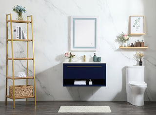 36 inch Single bathroom vanity in blue with backsplash