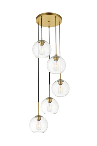 Baxter 5 Lights Brass Pendant With Clear Glass