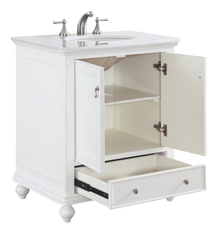 30 inch Single Bathroom vanity in Antique White with ivory white engineered marble