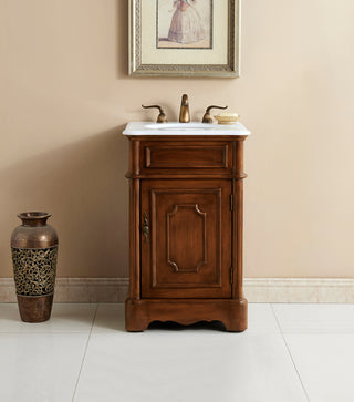 21 inch Single Bathroom vanity in Teak with ivory white engineered marble