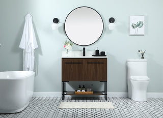 36 inch Single bathroom vanity in walnut with backsplash