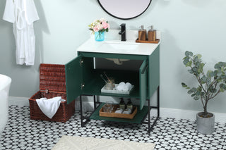 30 inch Single bathroom vanity in green with backsplash