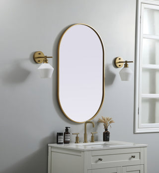 Metal Frame Oval Mirror 24x40 Inch in Brass