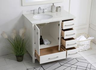 36 inch Single Bathroom Vanity in White with Backsplash