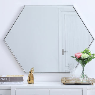 Metal frame hexagon mirror 30 inch in silver