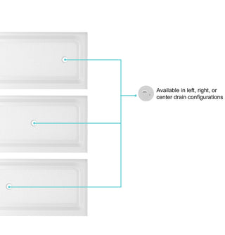 60x36 inch Single threshold shower tray center drain in glossy white